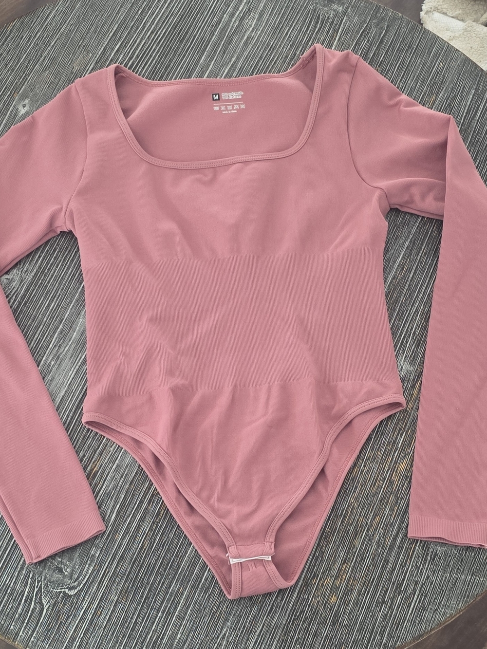 Square Neck Long Sleeve Bodysuit in Dusty Rose